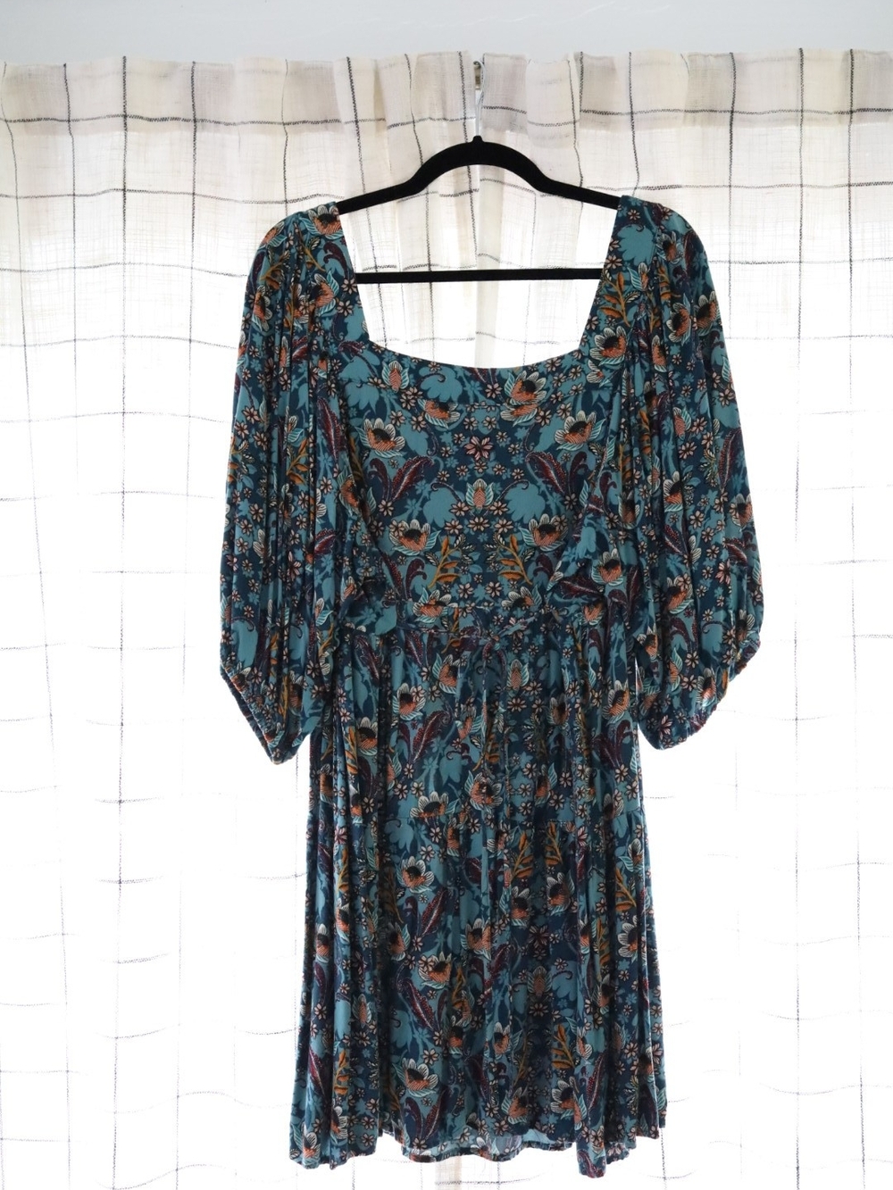 Floral Puff-Sleeve Square Neck Mini Dress